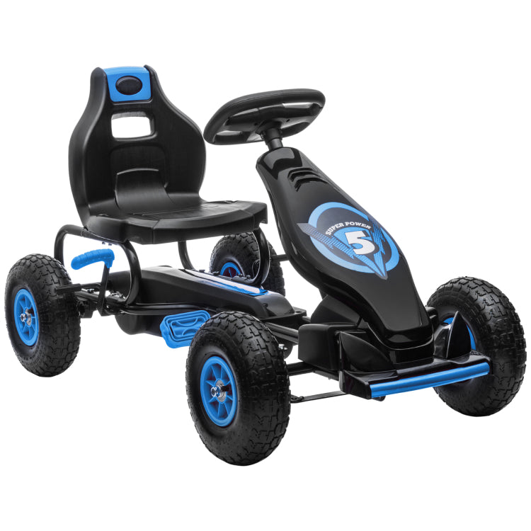 Aosom Kids Pedal Go Kart Ride On Toy With Ergonomic Comfort, Pedal Car With Tough, Wear Resistant Tread, Go Cart Kids Car For Boys & Girls With Suspension System, Safety Hand Brake, Ages 5 12, Blue