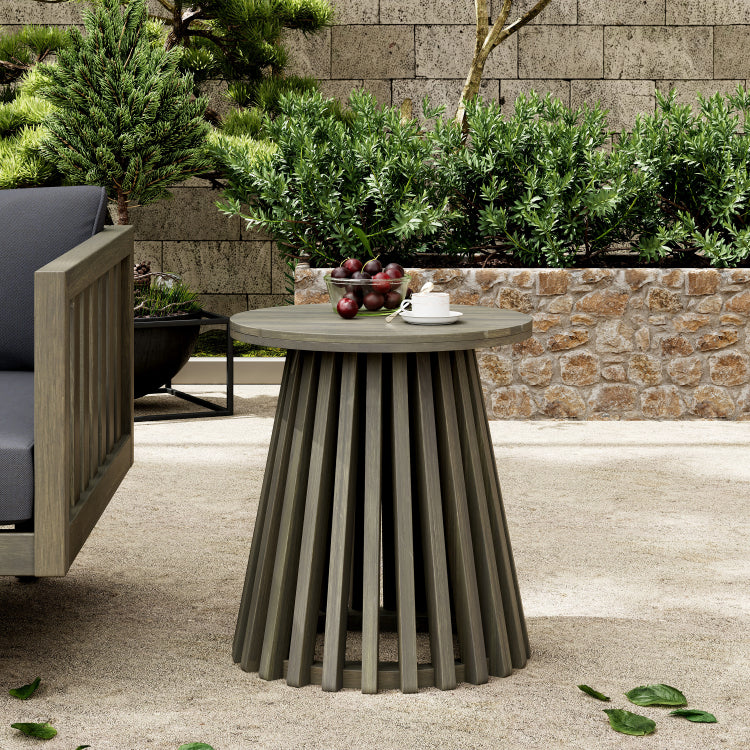 Outdoor Acacia Wood Patio Side Table, Round Coffee Table For Backyard, Lawn, Balcony,Grey Finish