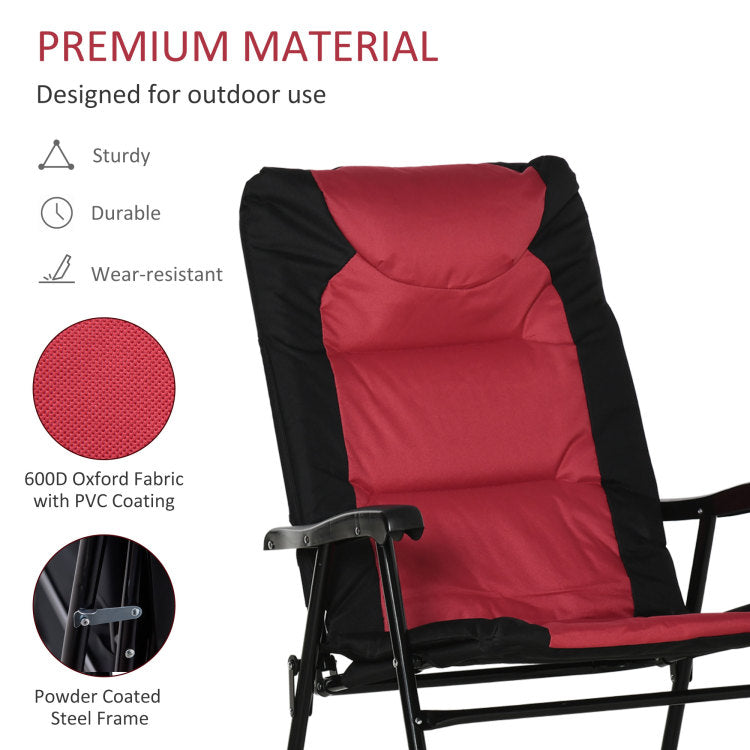 Outsunny 2 Piece Outdoor Patio Furniture Set With 2 Folding Padded Rocking Chairs, Bistro Style For Porch, Camping, Balcony, Red