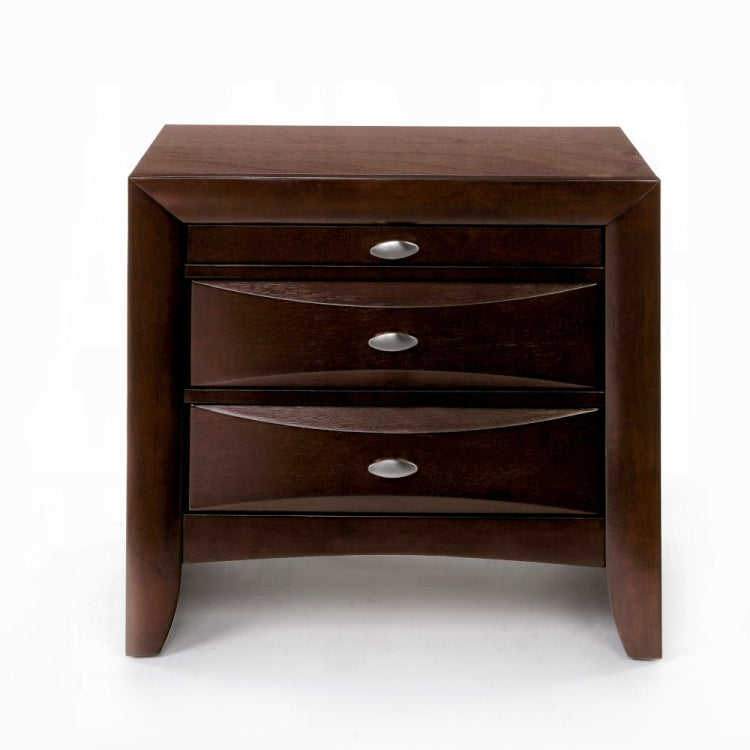 1Pc Espresso Finish Nightstand Two Storage Drawers And Pull Out Tray Wooden Bedroom Furniture