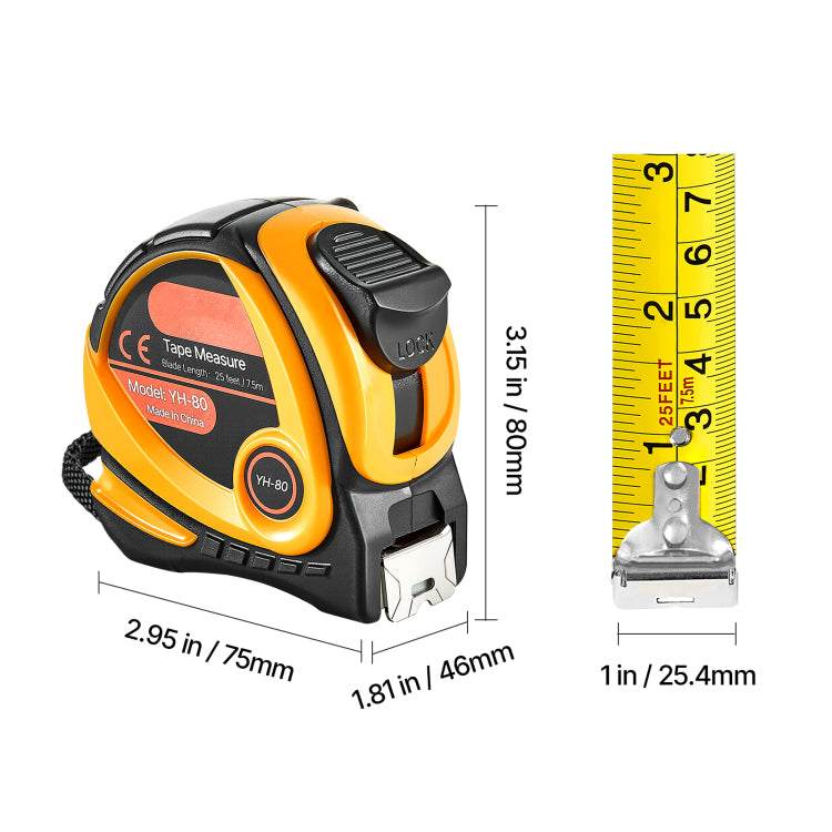 2 Packs Tape Measure 25Ft Retractable Imperial Metric For Outdoor Decoration