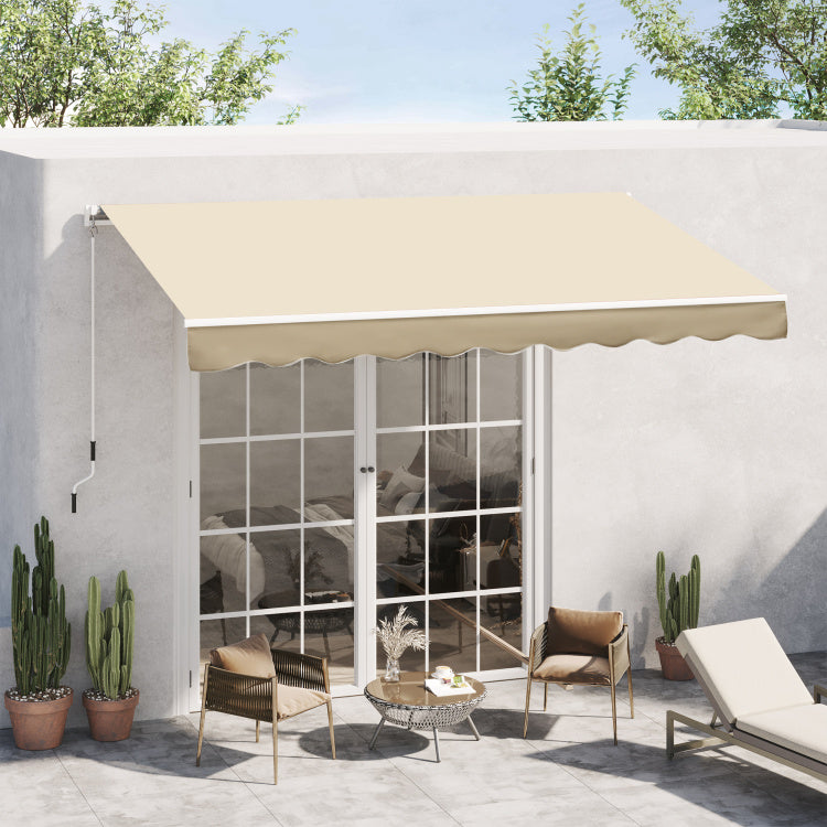 Outsunny 10' X 8' Retractable Awning, Patio Awnings, Sunshade Shelter W Manual Crank Handle, Uv & Water Resistant Fabric And Aluminum Frame For Deck, Balcony, Yard, Beige