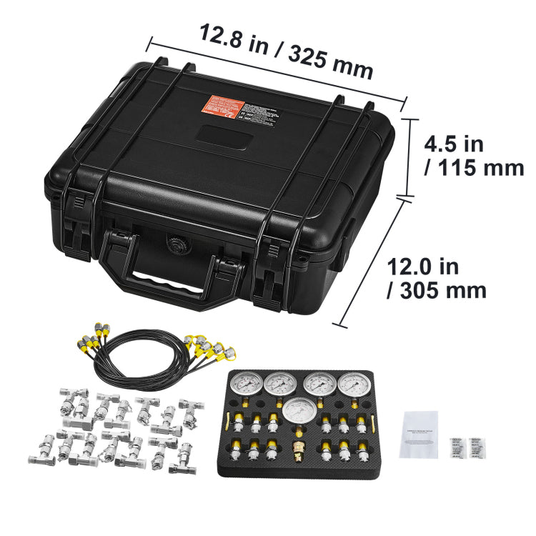 Hydraulic Pressure Test Kit, 10 100 250 400 600Bar, 5 Gauges 13 Couplings 14 Tee Connectors 5 Test Hoses, Excavator Hydraulic Test Gauge Set With Carrying Case For Excavator Tractors Machinery