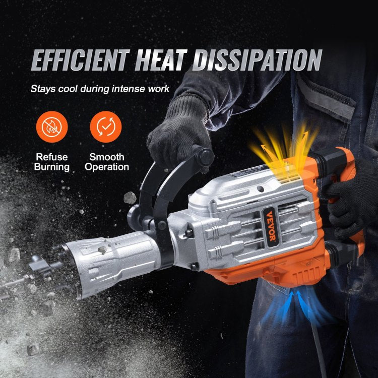 Demolition Jack Hammer Concrete Breaker 3500W Electric Hammer 2 Chisel Bits