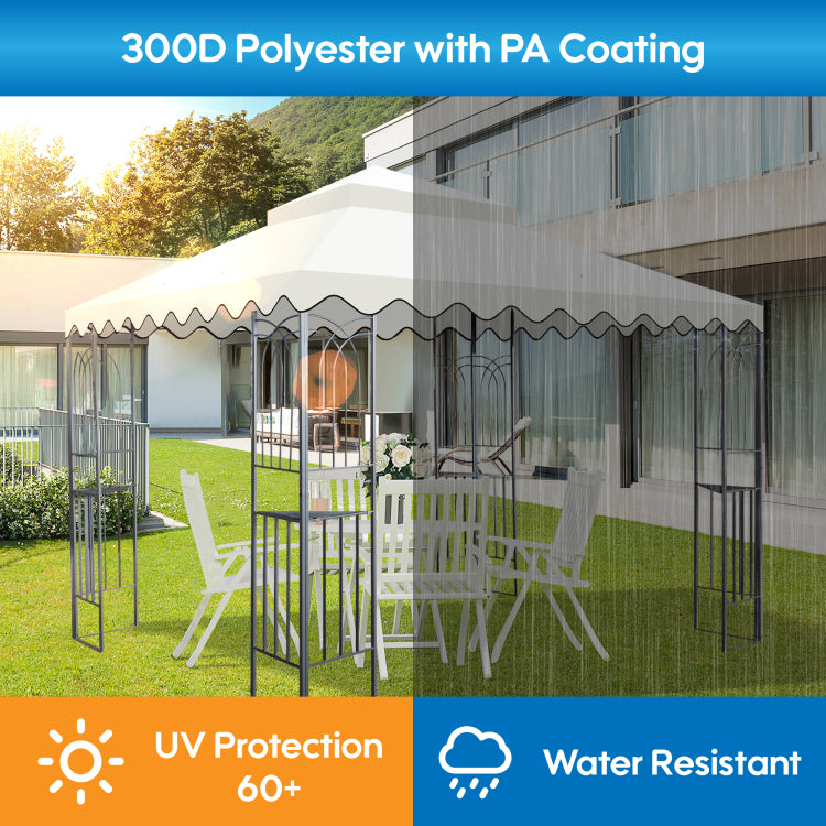 10X10 Ft Outdoor Patio Gazebo Replacement Canopy,Double Tiered Gazebo Tent Roof Top Cover Only Wavy Border Frame Not Include Beige