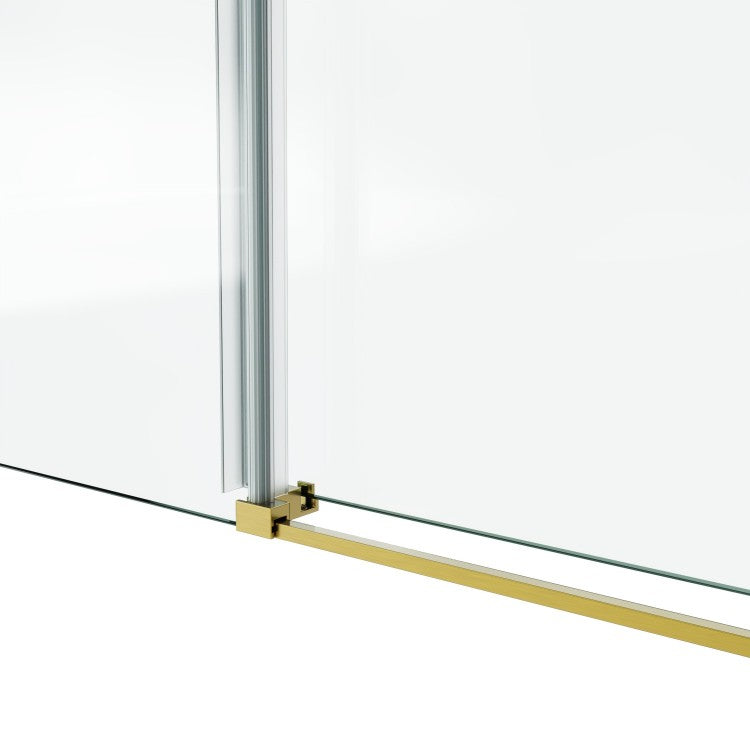 60*76"Fixed & Sliding Shower Door, Round Tube Hardware, Clear Glass Shower Door, 3 8 10Mm Sgcc Tempered Glass, Stainless Steel