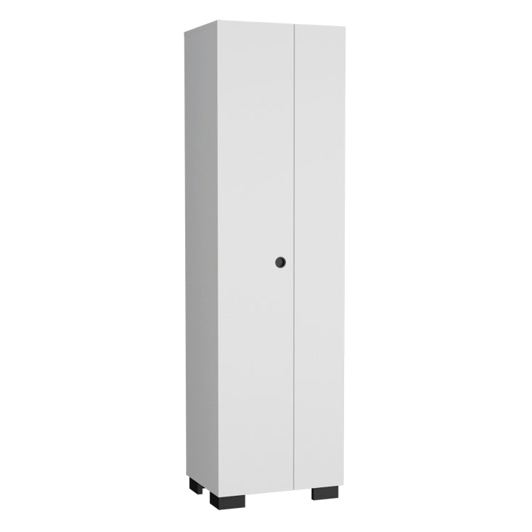 Lake Broom Cabinet Slim Design Storage Solution With Inner Shelves And Side Broom Hangers White