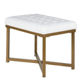 Metal Framed Bench With Button Tufted Velvet Upholstered Seat, White And Gold