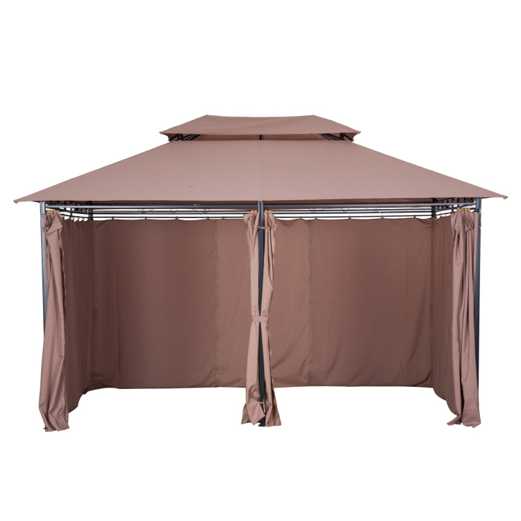 Outsunny 10' X 13' Patio Gazebo, Outdoor Gazebo Canopy Shelter With Curtains, Vented Roof, Steel Frame For Garden, Lawn, Backyard And Deck, Khaki