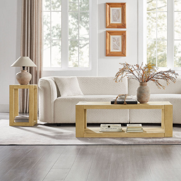 Modern Design 48 Inch Rectangular Coffee Table,2 Tier Mdf Rectangle Coffee Table For Living Room,Office,Natural Color