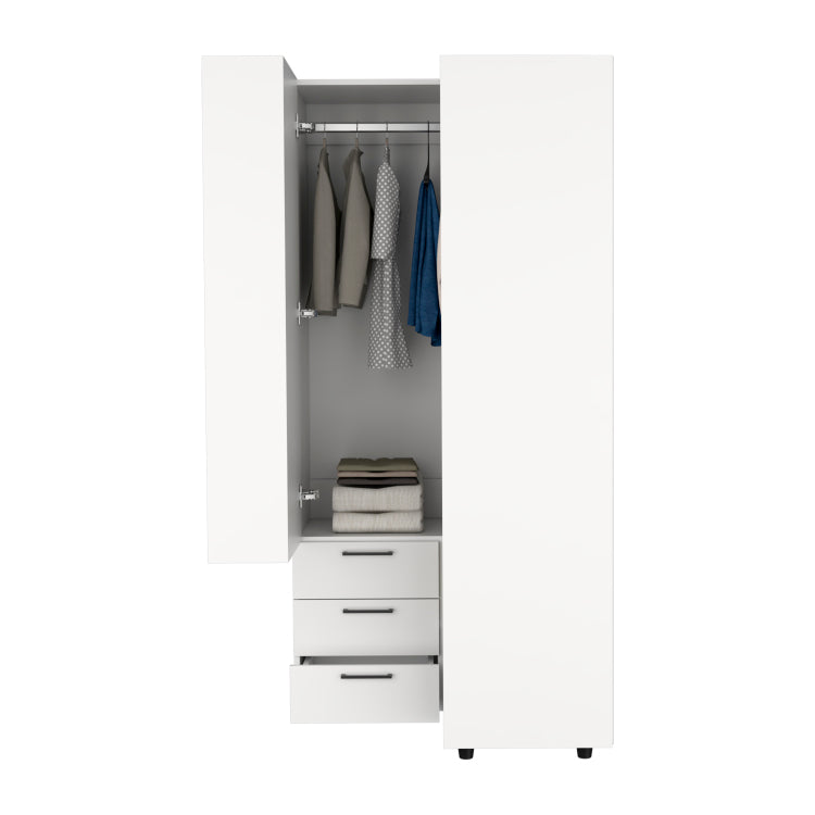 Toulouse Corner Armoire With Double Doors And Interior Shelves, Space Saving Wardrobe, White