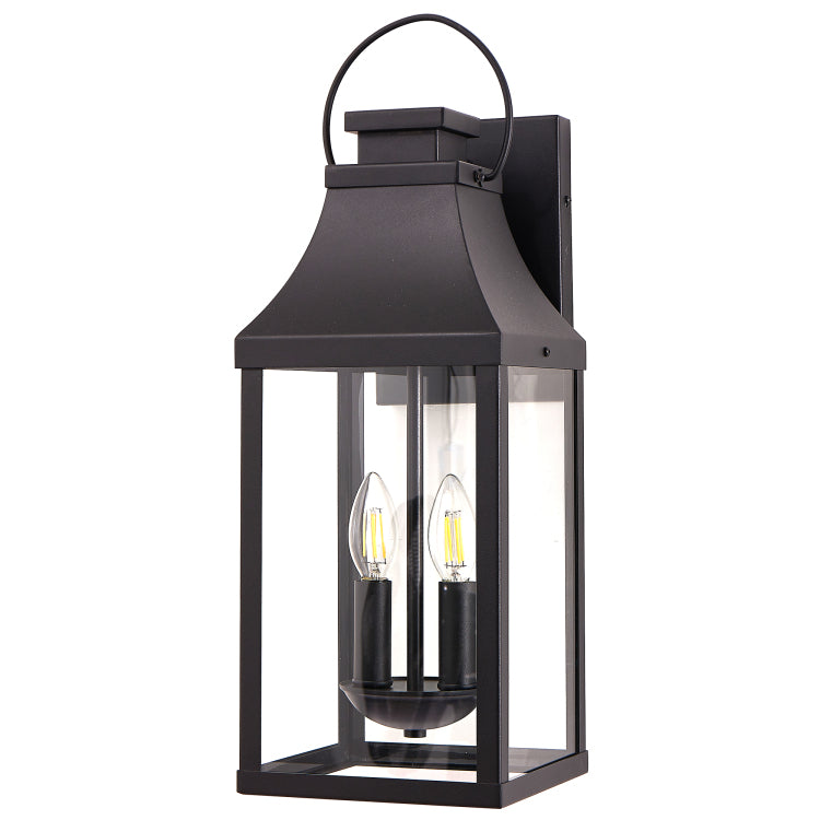 20'' Outdoor Wall Light, Porch Light Outdoor Wall Sconce Lantern, 2 Light Modern Black Exterior Lighting Fixture Wall Mount, Outside Light For House Garage, 1 Pack