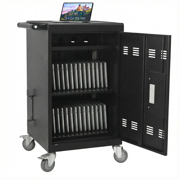 Mobile Charging Cart And Cabinet For Tablets Laptops 30 Device With Combination Lock Black