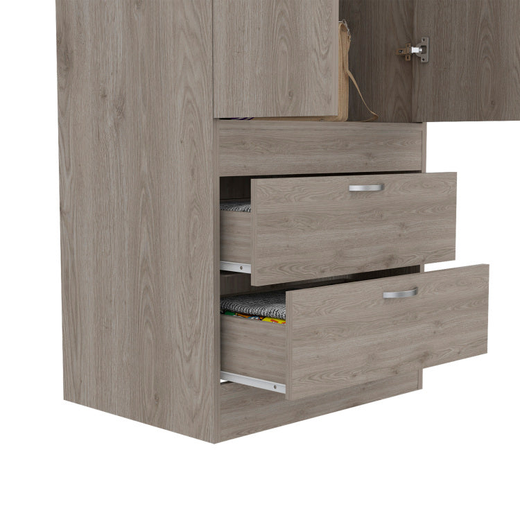 Lisboa Armoire, Rod, Double Door, Two Drawers, Metal Handles Light Gray