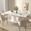 Extendable Dining Room Table For 6 10, Modern All White Faux Marble Rectangle Dining Table With Dual Column Pedestal Base, Expandable Kitchen Table