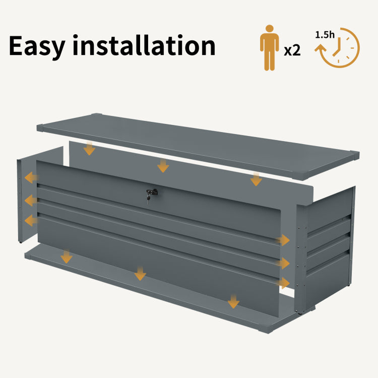 260 Gallon Metal Outdoor Deck Box Waterproof, Extra Large Patio Storage Box With Lockable Storage Containers For Patio Furniture Cushions, Pool Accessories, Garden Tools Dark Gray