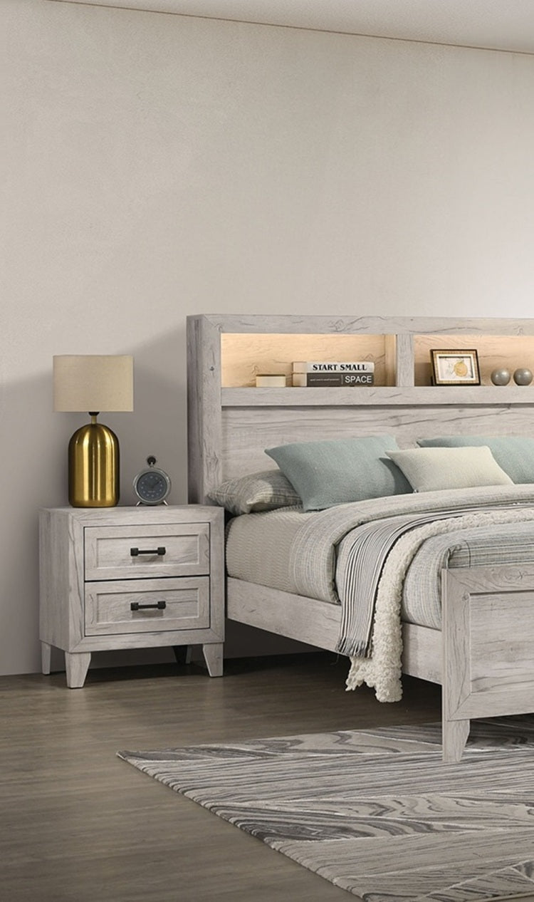 Contemporary White Wash 1Pc Nightstand Bedroom Melamine Bedside Table Black Bar Pull Furniture