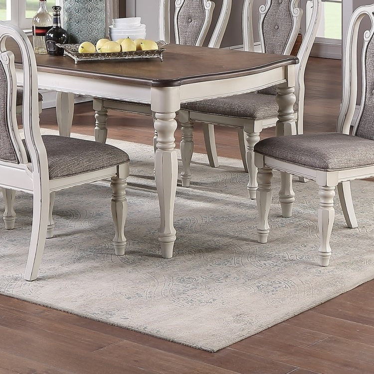 Transitional Style 7Pc Dining Set Dining Table W Oak Top 6Xside Chairs Cushion Seat Antique White Kitchen Dining Room