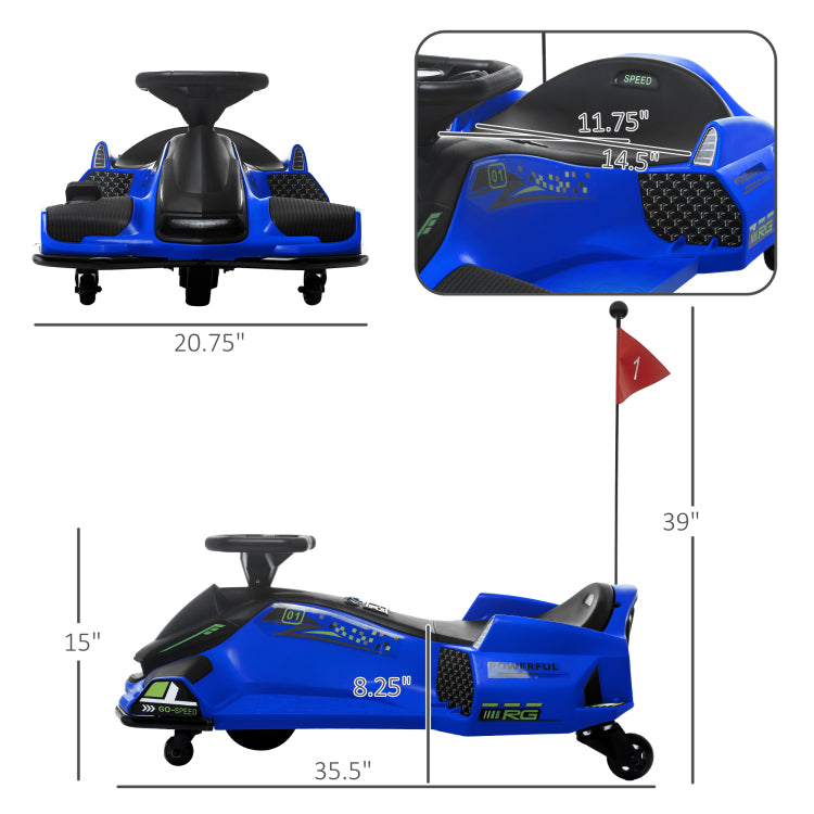 Aosom 12V Electric Go Kart, 5 Mph Drifting Car, Battery Powered Ride On Toy Outdoor With Slow Start, Music, Colorful Lights, For 8 12 Years Old, Blue
