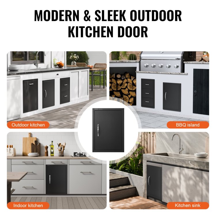 Bbq Access Door, 16W X 22H Inch Single Outdoor Kitchen Door, Cold Plate Flush Mount Door, Wall Vertical Door With Handle, For Bbq Island, Grilling Station, Outside Cabinet