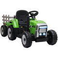 Aosom 12V Ride On Tractor With Trailer, 25W Dual Motors, Battery Powered Electric Tractor With Remote Control, Music Startup Sound And Horn, Led Lights, Green