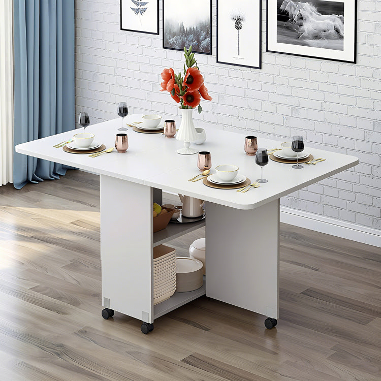 Folding Drop Leaf Dining Table With 6 Wheels And 2 Layer Storage Shelf, Space Saving Table For Small Spaces, 47.2 Inch D X 23.6 Inch W X 30.3 Inch H, White
