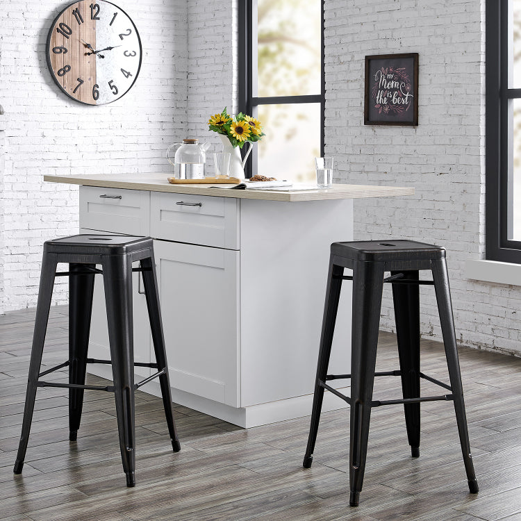 Backless Modern Light Weight Industrial Contemporary Rustic Vintage Costal Metal Bar Stools Without Back And 4 Leg Design Set Of 2 30" Seat, Distressed Black