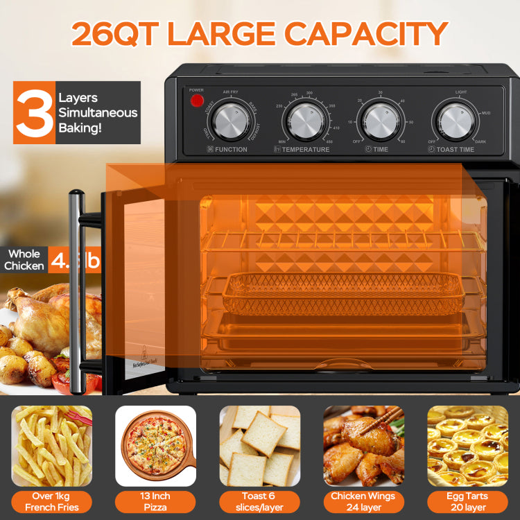 Plumchef 26Qt Large Capacity French Double Door Air Fryer Convection Toaster Oven, 1700W, 7 Preset Menus, 7 In 1 Multi Function For Bake, Roast, Grill, Toast, Dehydrate& Defrost, Stainless