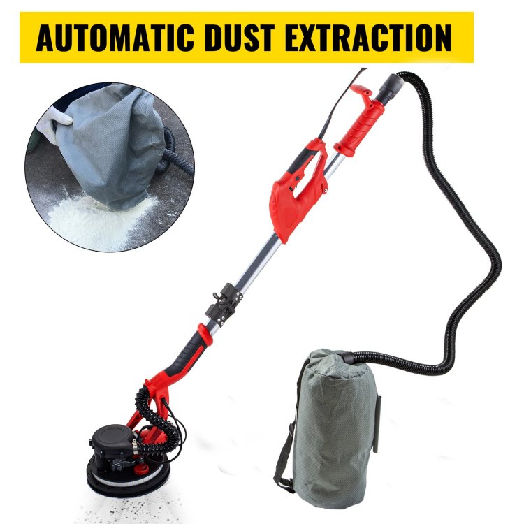 Drywall Sander 850W, Electric Drywall Sander, Variable Speed 800 1750 Rpm, Foldable Sheetrock Sander, With Telescope Handle, Electric Sander, With Led Strip Light And Vacuum Bag, Wall Sander