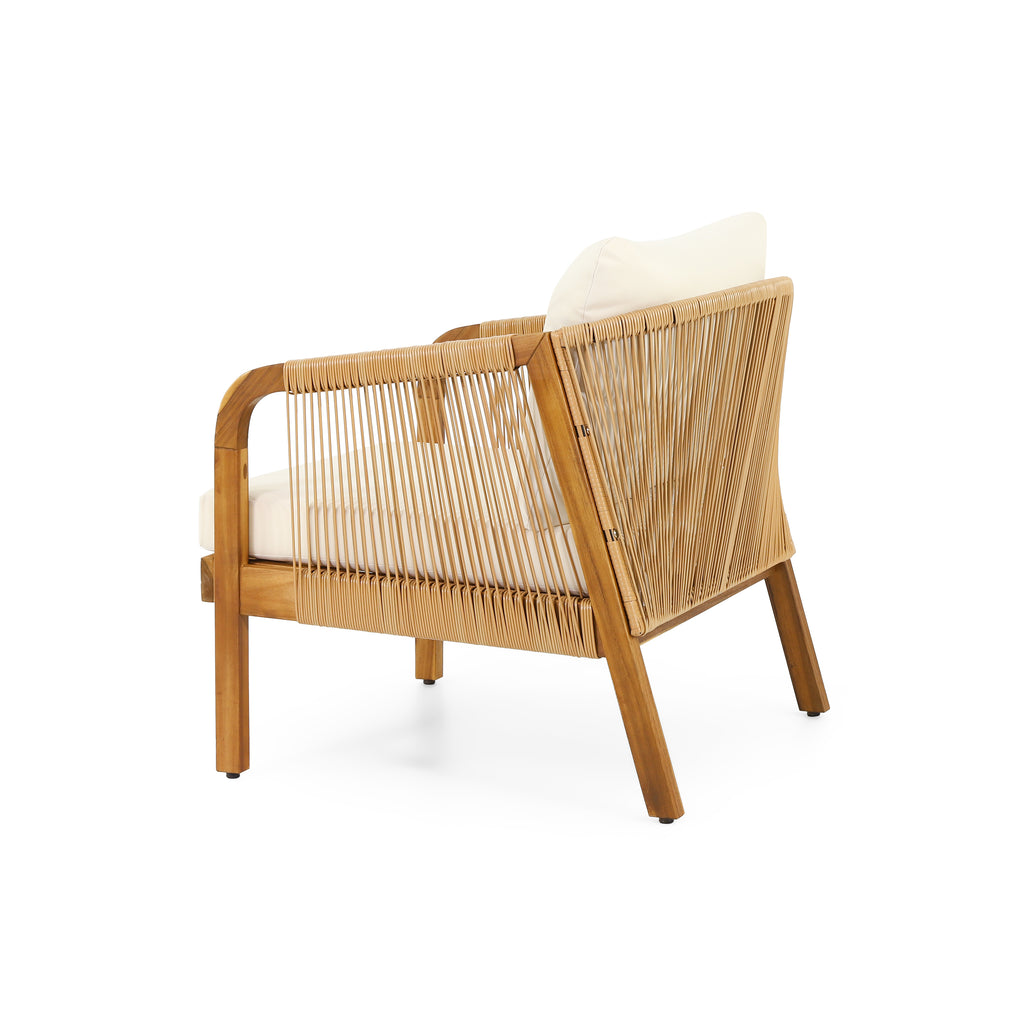 Set Of 2, Acacia Wood And Wicker Outdoor Club Chair, Deep Seating With Soft Cushion, Porch Chairs For Garden, Backyard Porch Balcony, Brown & Beige