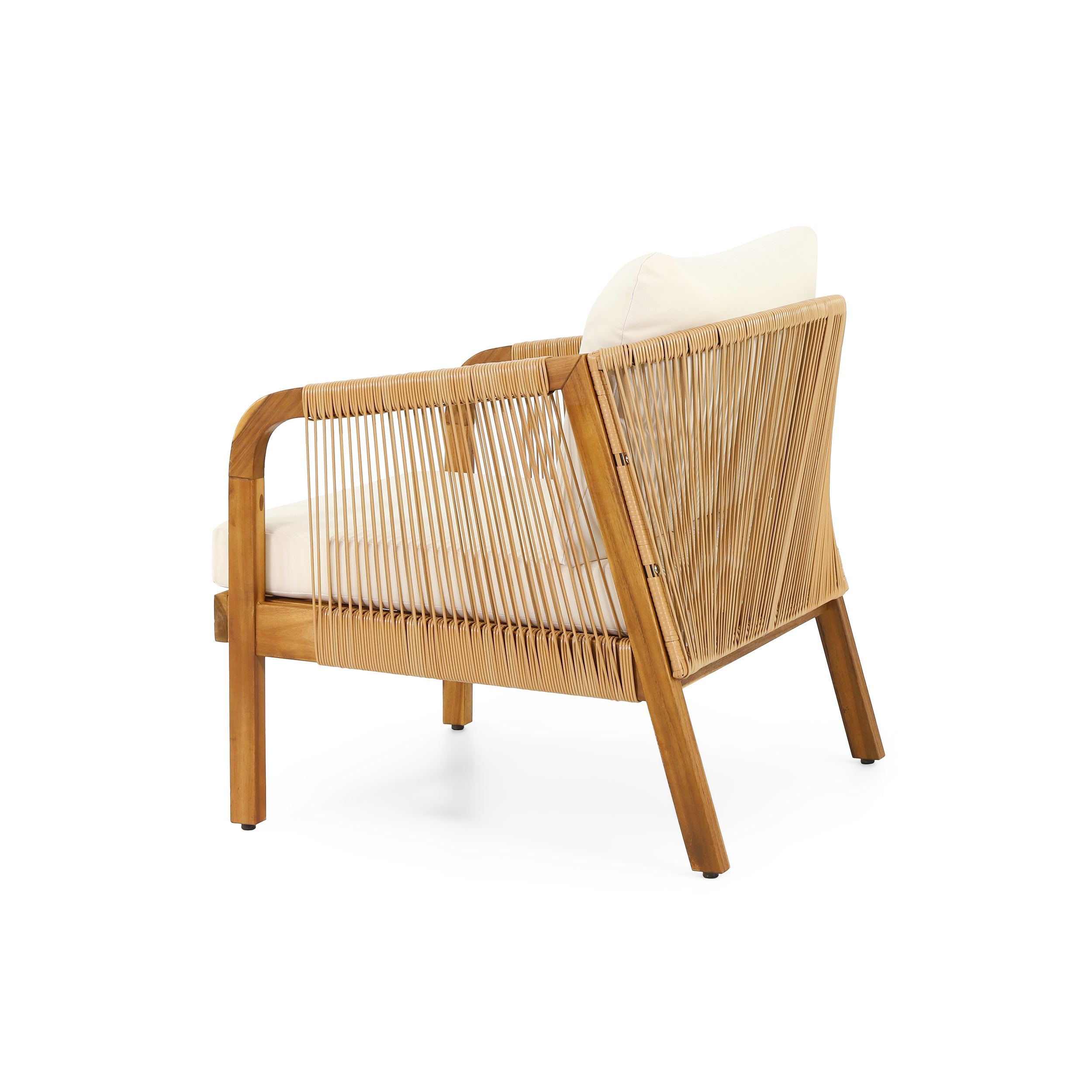 Set Of 2, Acacia Wood And Wicker Outdoor Club Chair, Deep Seating With Soft Cushion, Porch Chairs For Garden, Backyard Porch Balcony, Brown & Beige