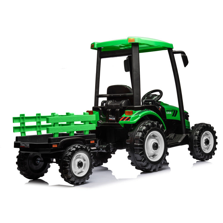 24V Kids Ride On Tractors With Parent Remote Control, Pedal Tractors With Working Loader And Backhoe Digger, Kids' Ride On Car Toys 24V Battery Powered Electric Vehicles With Trailer, Digger Green