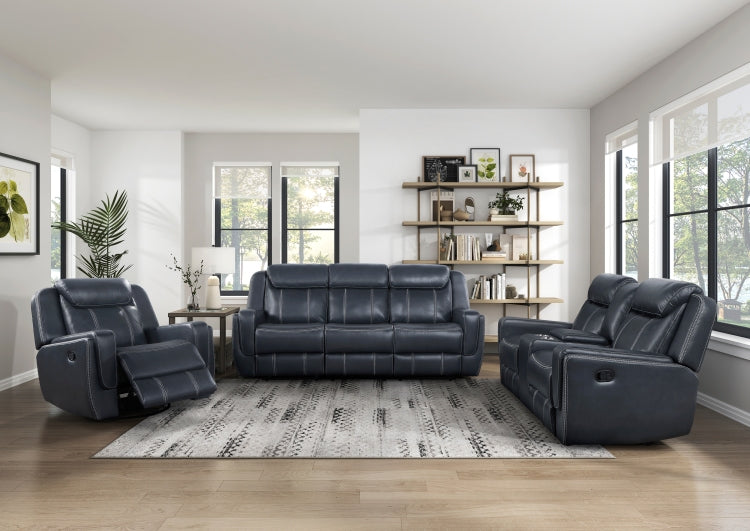 Modern Blue Dual Reclining Sofa With Center Drop Down Cup Holders, Faux Leather Upholstery, Usb Ports Living Room Furniture 1Pc
