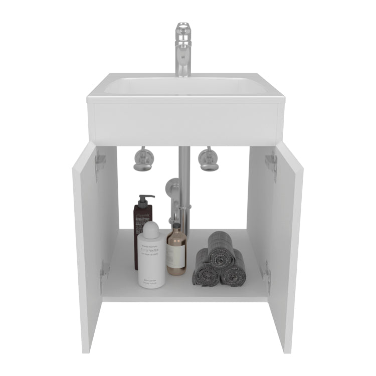 Bathroom Vanity Meka 45 With Two Drawers And Open Shelf, Wall Mounted Storage, White