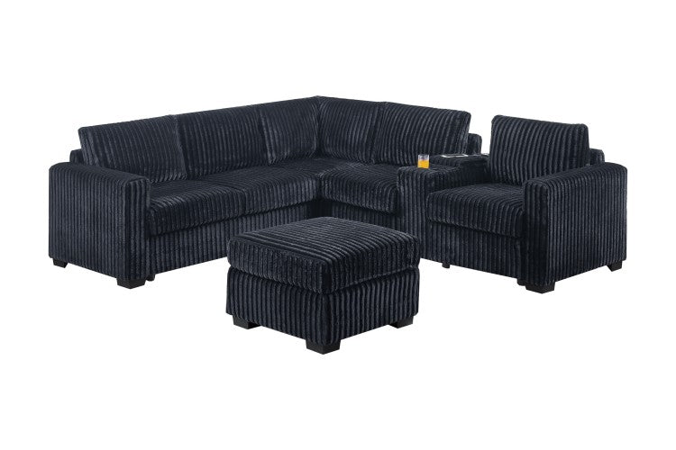 Contemporary Style L Shaped 4Pc Sectional Set Usb Cup Holder Loveseat Cushion Back Plastic Legs Cocktail Ottoman Square Arms Black Finish Primary Living Room