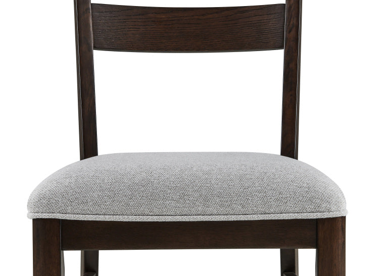 2Pc Dark Oak Finish Chair Dining Room Wooden Frame Gray Upholstery Seat Furniture