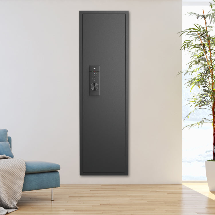 53" Passwod Touch Panel In Wall Safe,Hidden Wall Gun Safe For Rifles With Adjustable Shelves,Assembled Storage Multifunctional Wall Safe For Firearm And Valuables Black Digital