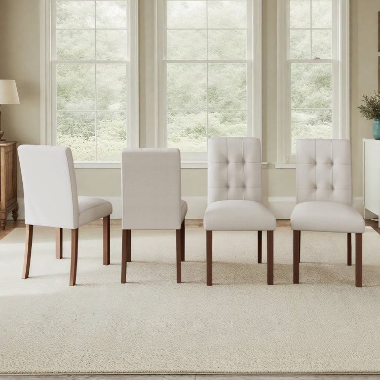 Wooden Dining Chairs Set Of 4, Modern Dining Room Chairs With Back, Fabric Kitchen Side Chairs With Wood Legs, Beige Walnut