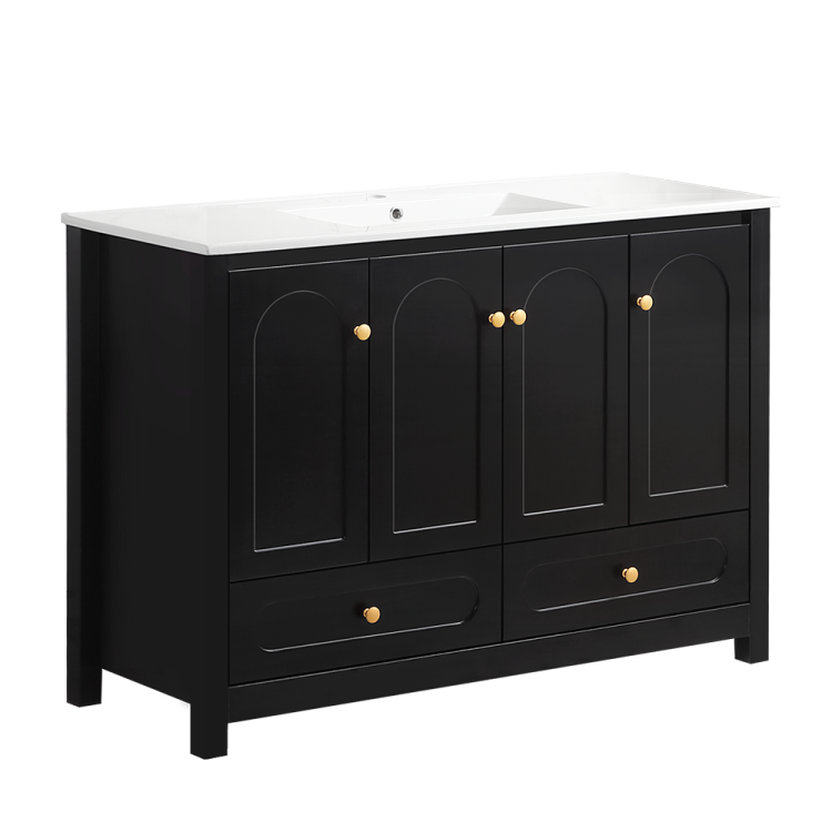 A 48 Inch Wide Black Bathroom Vanity With Large Storage Space A Cabinet Featuring 4 Soft Close Doors And 2 Drawers Excluding The Ceramic Basin