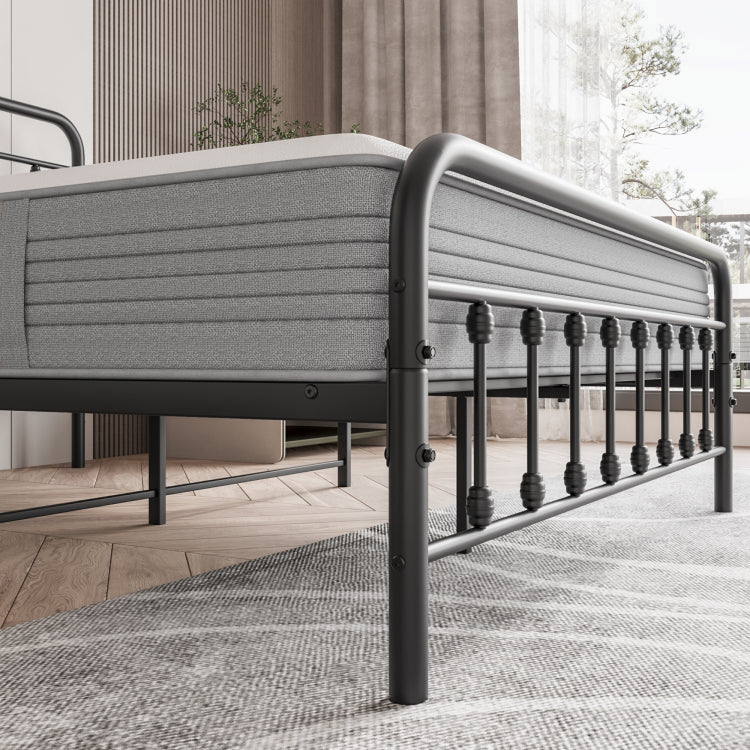 Metal Platform Bed Frame, Victorian Style Headboard Footboard Under Bed Storage No Box Spring Needed Full Size Black