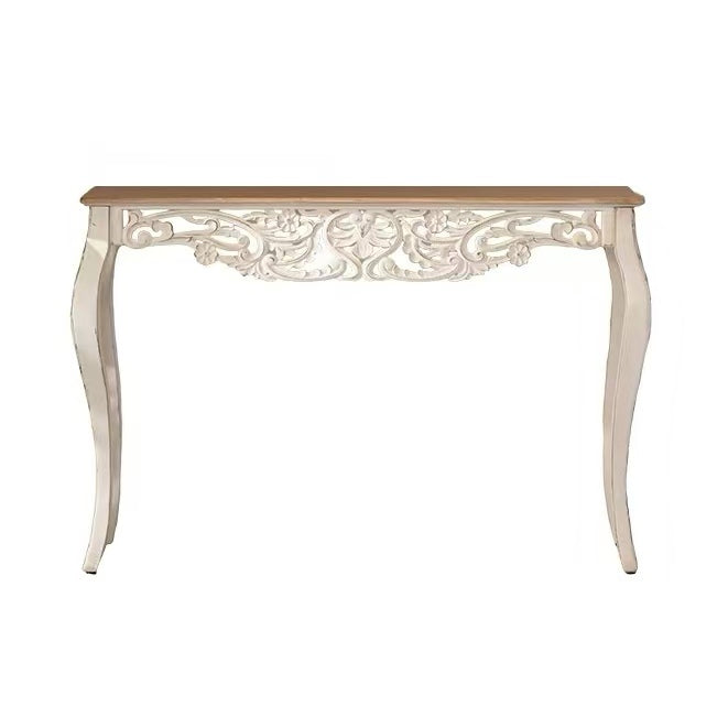 43.31" French Country Carved Console Table Antique White Distressed Solid Wood & Mdf Entry Table With Curved Legs For Hallway Living Room