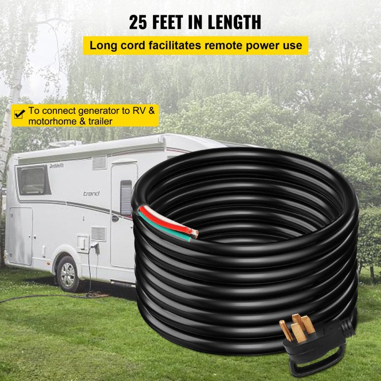 25Ft 50Amp Generator Extension Cord 6 Gauge Stw 6 3 8 1 Generator Cord Generator Power Cord N14 50P To Bare Wire Cut Wire Cord Extension Power Cord Rv Motor Home Generator Portable