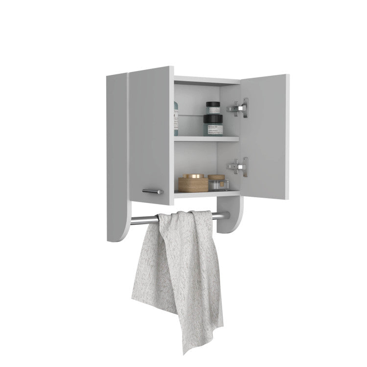 Optim Medicine Cabinet With Towel Holder 17.4" Wide Medice Cabinet Organizer With Two Interior Shelves And Tower Holder For Bathroom, Kitchen, Mudroom