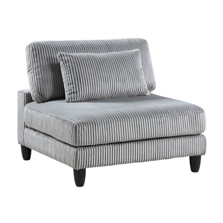 Mear Modular Armless Chair W Black Solid Wood Legs, Gray Corduroy