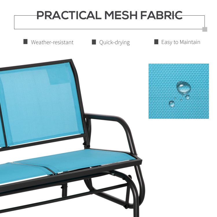 Outsunny 2 Person Outdoor Glider Bench, Patio Double Swing Rocking Chair Loveseat W Powder Coated Steel Frame For Backyard Garden Porch, Blue