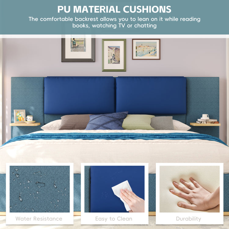 Queen Size Upholstered Platform Bed With Panel, Platform Bed Frame With Anti Collision Soft Rounded Corners, Stable And Solid, No Box Spring Needed, Easy Assembly, Blue
