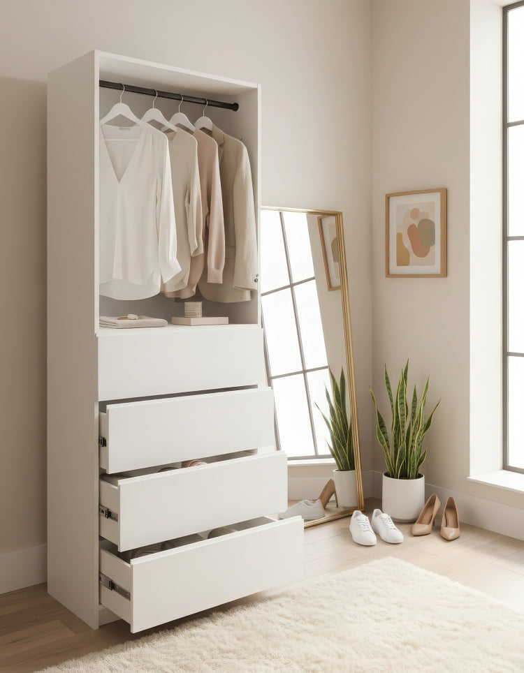 Prosper 32" White Wood Walk In Closet With Four Drawers