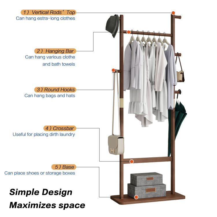 Coat Racks Solid Wood Hanger 23.6* 11*71In Solid Environmental Protection Easy To Assemble Beautiful Can Be Placed In The Bedroom Entrance Living Room Walnut