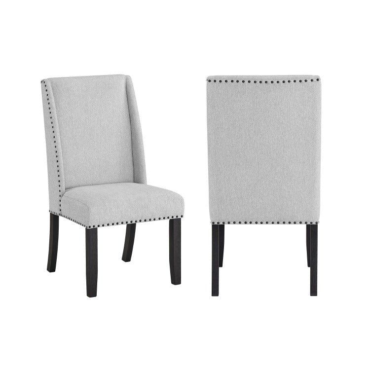 Vinz Dining Side Chair Set Of 2, Light Gray Cotton Polyester, Black Legs