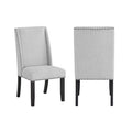 Vinz Dining Side Chair Set Of 2, Light Gray Cotton Polyester, Black Legs